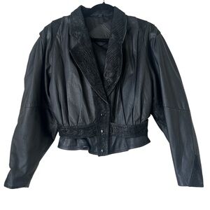 Lebaas Vintage Black Leather Cropped Blazer Jacket M